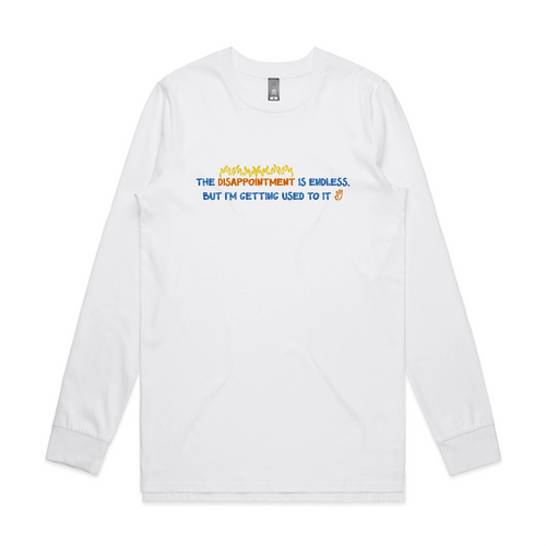 Endless Disappointment Tee by Lonely Kids Club. All clothing from our T-shirts to our shorts and hoodies are ethically made, and printed packed and shipped from Sydney.
