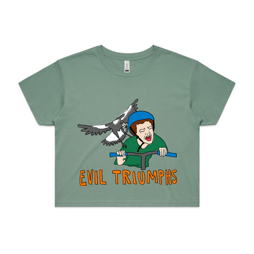 Evil Triumphs Tee by Lonely Kids Club. All clothing from our T-shirts to our shorts and hoodies are ethically made, and printed packed and shipped from Sydney.