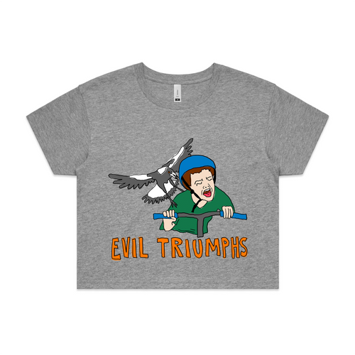Evil Triumphs Tee by Lonely Kids Club. All clothing from our T-shirts to our shorts and hoodies are ethically made, and printed packed and shipped from Sydney.