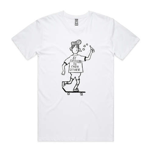 Failr Be Excellent Tee by Lonely Kids Club. All clothing from our T-shirts to our shorts and hoodies are ethically made, and printed packed and shipped from Sydney.
