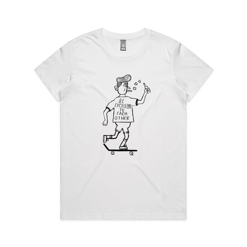 Failr Be Excellent Tee by Lonely Kids Club. All clothing from our T-shirts to our shorts and hoodies are ethically made, and printed packed and shipped from Sydney.
