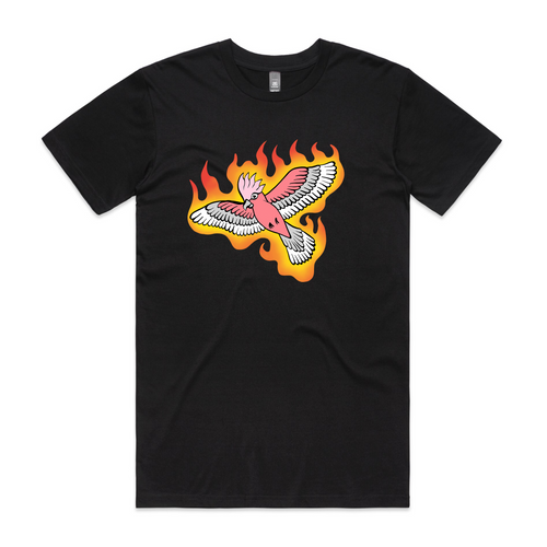 Flamin' Galah Tee by Lonely Kids Club. All clothing from our T-shirts to our shorts and hoodies are ethically made, and printed packed and shipped from Sydney.