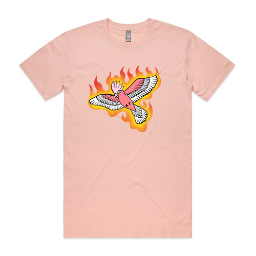 Flamin' Galah Tee by Lonely Kids Club. All clothing from our T-shirts to our shorts and hoodies are ethically made, and printed packed and shipped from Sydney.