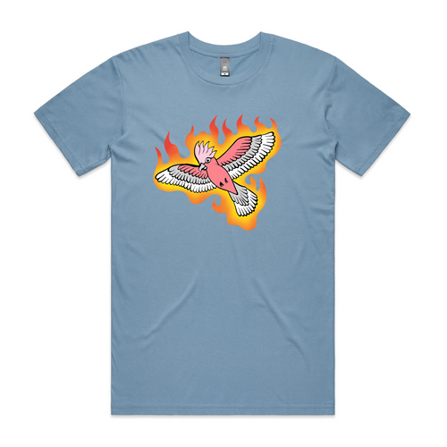 Flamin' Galah Tee by Lonely Kids Club. All clothing from our T-shirts to our shorts and hoodies are ethically made, and printed packed and shipped from Sydney.