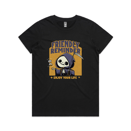 Friendly Reminder Tee by Lonely Kids Club. All clothing from our T-shirts to our shorts and hoodies are ethically made, and printed packed and shipped from Sydney.