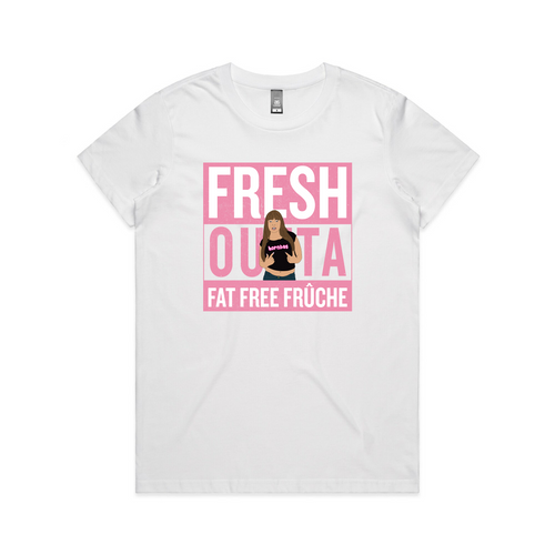 Fresh Outta Fruche Tee by Lonely Kids Club. All clothing from our T-shirts to our shorts and hoodies are ethically made, and printed packed and shipped from Sydney.