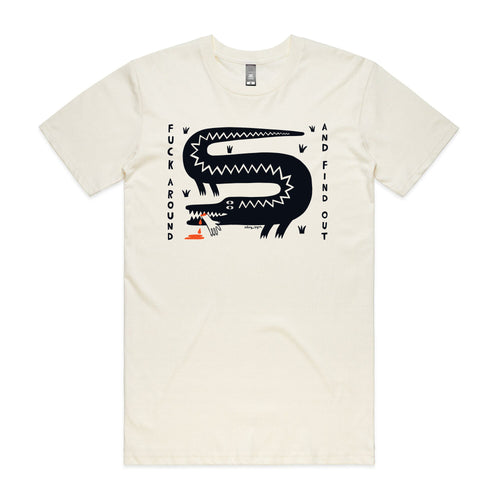 Fuck Around And Find Out Tee by Lonely Kids Club. All clothing from our T-shirts to our shorts and hoodies are ethically made, and printed packed and shipped from Sydney.
