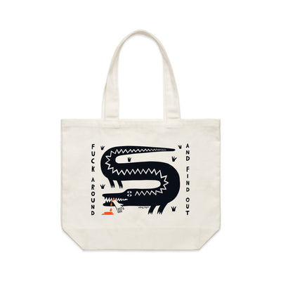 Fuck Around And Find Out Tote by Lonely Kids Club. All clothing from our T-shirts to our shorts and hoodies are ethically made, and printed packed and shipped from Sydney.