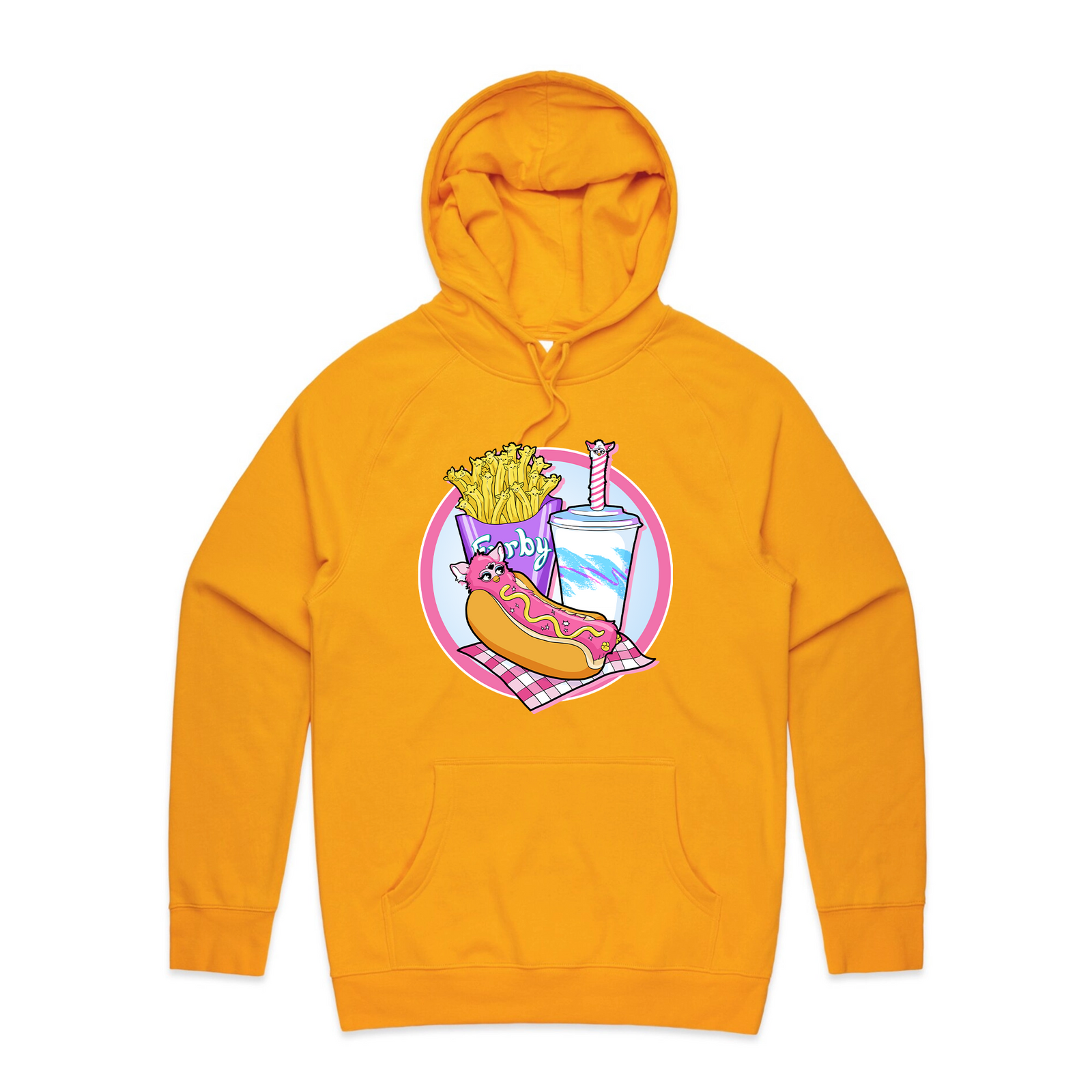Furby Snacks Hoodie by Lonely Kids Club. All clothing from our T-shirts to our shorts and hoodies are ethically made, and printed packed and shipped from Sydney.