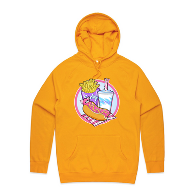 Furby Snacks Hoodie by Lonely Kids Club. All clothing from our T-shirts to our shorts and hoodies are ethically made, and printed packed and shipped from Sydney.