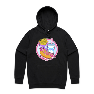Furby Snacks Hoodie by Lonely Kids Club. All clothing from our T-shirts to our shorts and hoodies are ethically made, and printed packed and shipped from Sydney.