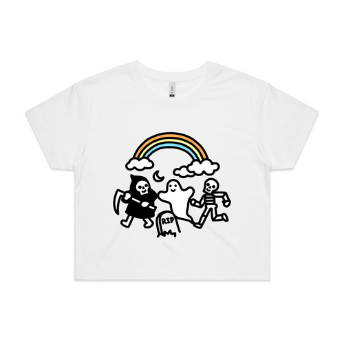 Grim Ghost Skeleton Tee by Lonely Kids Club. All clothing from our T-shirts to our shorts and hoodies are ethically made, and printed packed and shipped from Sydney.