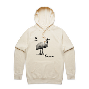 G Is For Goanna Hoodie by Lonely Kids Club. All clothing from our T-shirts to our shorts and hoodies are ethically made, and printed packed and shipped from Sydney.