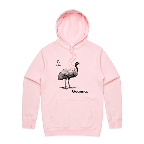 G Is For Goanna Hoodie by Lonely Kids Club. All clothing from our T-shirts to our shorts and hoodies are ethically made, and printed packed and shipped from Sydney.