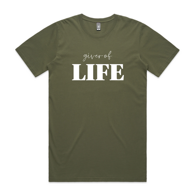Giver Of Life Tee by Lonely Kids Club. All clothing from our T-shirts to our shorts and hoodies are ethically made, and printed packed and shipped from Sydney.