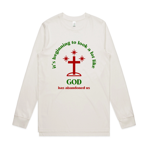 God Has Abandoned Us Tee by Lonely Kids Club. All clothing from our T-shirts to our shorts and hoodies are ethically made, and printed packed and shipped from Sydney.