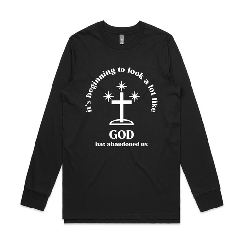 God Has Abandoned Us Tee by Lonely Kids Club. All clothing from our T-shirts to our shorts and hoodies are ethically made, and printed packed and shipped from Sydney.
