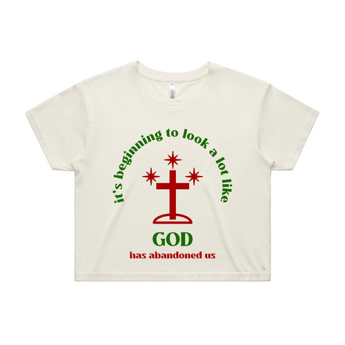 God Has Abandoned Us Tee by Lonely Kids Club. All clothing from our T-shirts to our shorts and hoodies are ethically made, and printed packed and shipped from Sydney.