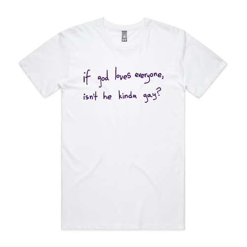 God Loves Everyone Tee by Lonely Kids Club. All clothing from our T-shirts to our shorts and hoodies are ethically made, and printed packed and shipped from Sydney.