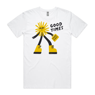Good Times Tee by Lonely Kids Club. All clothing from our T-shirts to our shorts and hoodies are ethically made, and printed packed and shipped from Sydney.