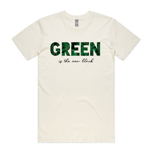Green Is The New Black Tee by Lonely Kids Club. All clothing from our T-shirts to our shorts and hoodies are ethically made, and printed packed and shipped from Sydney.