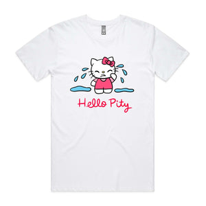 Hello Pity Tee by Lonely Kids Club. All clothing from our T-shirts to our shorts and hoodies are ethically made, and printed packed and shipped from Sydney.