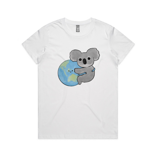 Hanging Koala Tee by Lonely Kids Club. All clothing from our T-shirts to our shorts and hoodies are ethically made, and printed packed and shipped from Sydney.