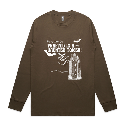 Haunted Tower Tee by Lonely Kids Club. All clothing from our T-shirts to our shorts and hoodies are ethically made, and printed packed and shipped from Sydney.