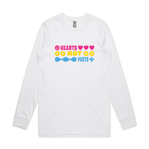 Hearts Not Parts Tee by Lonely Kids Club. All clothing from our T-shirts to our shorts and hoodies are ethically made, and printed packed and shipped from Sydney.