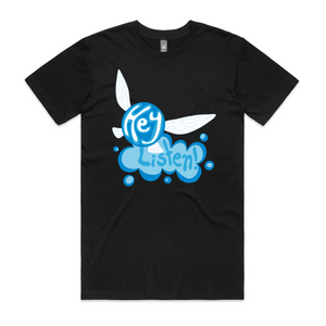 Hey Listen Tee by Lonely Kids Club. All clothing from our T-shirts to our shorts and hoodies are ethically made, and printed packed and shipped from Sydney.