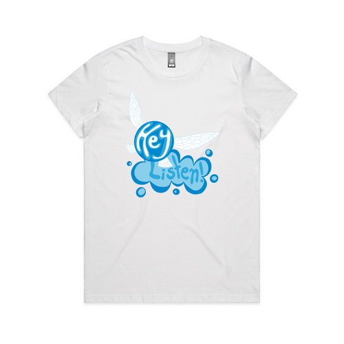 Hey Listen Tee by Lonely Kids Club. All clothing from our T-shirts to our shorts and hoodies are ethically made, and printed packed and shipped from Sydney.
