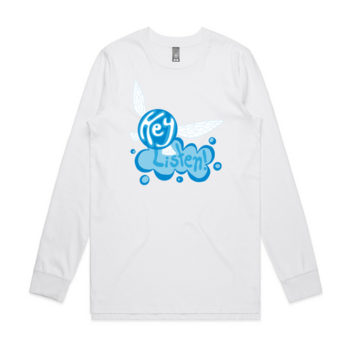 Hey Listen Tee by Lonely Kids Club. All clothing from our T-shirts to our shorts and hoodies are ethically made, and printed packed and shipped from Sydney.