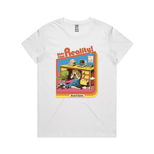 Hide From Reality Tee by Lonely Kids Club. All clothing from our T-shirts to our shorts and hoodies are ethically made, and printed packed and shipped from Sydney.