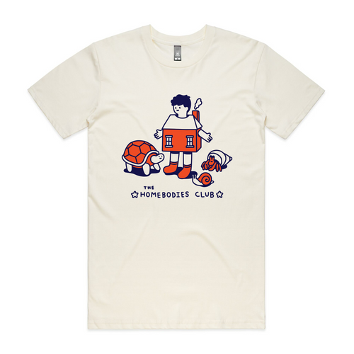 Homebodies Tee by Lonely Kids Club. All clothing from our T-shirts to our shorts and hoodies are ethically made, and printed packed and shipped from Sydney.