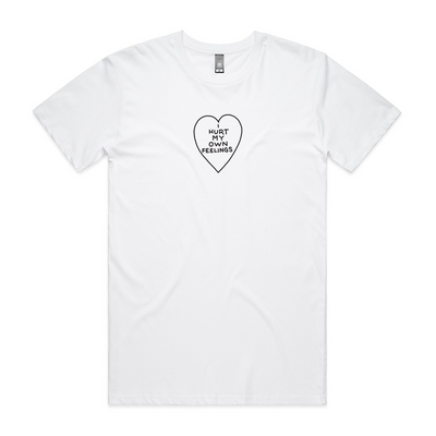 Hurt My Own Feelings Tee by Lonely Kids Club. All clothing from our T-shirts to our shorts and hoodies are ethically made, and printed packed and shipped from Sydney.