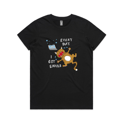 I Get Emails Tee by Lonely Kids Club. All clothing from our T-shirts to our shorts and hoodies are ethically made, and printed packed and shipped from Sydney.