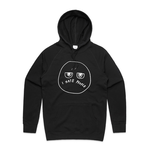I Hate People Hoodie by Lonely Kids Club. All clothing from our T-shirts to our shorts and hoodies are ethically made, and printed packed and shipped from Sydney.