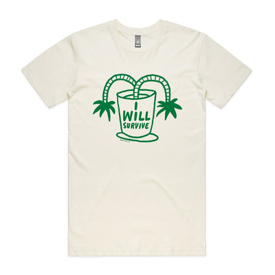 I Will Survive Tee by Lonely Kids Club. All clothing from our T-shirts to our shorts and hoodies are ethically made, and printed packed and shipped from Sydney.