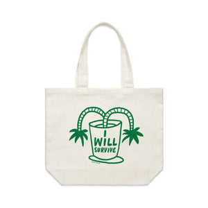 I Will Survive Tote by Lonely Kids Club. All clothing from our T-shirts to our shorts and hoodies are ethically made, and printed packed and shipped from Sydney.