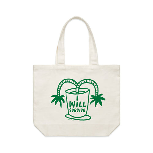 I Will Survive Tote by Lonely Kids Club. All clothing from our T-shirts to our shorts and hoodies are ethically made, and printed packed and shipped from Sydney.