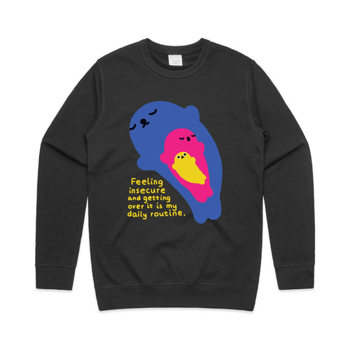 Insecure Seal Jumper by Lonely Kids Club. All clothing from our T-shirts to our shorts and hoodies are ethically made, and printed packed and shipped from Sydney.