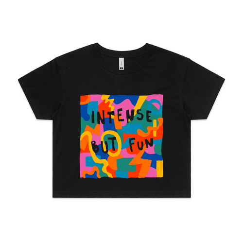 Intense But Fun Tee by Lonely Kids Club. All clothing from our T-shirts to our shorts and hoodies are ethically made, and printed packed and shipped from Sydney.