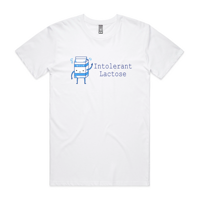 Intolerant Lactose Tee by Lonely Kids Club. All clothing from our T-shirts to our shorts and hoodies are ethically made, and printed packed and shipped from Sydney.