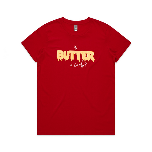 Is Butter A Carb? Tee by Lonely Kids Club. All clothing from our T-shirts to our shorts and hoodies are ethically made, and printed packed and shipped from Sydney.