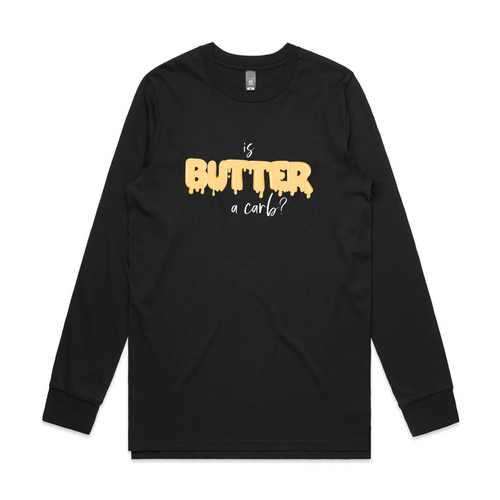 Is Butter A Carb? Tee by Lonely Kids Club. All clothing from our T-shirts to our shorts and hoodies are ethically made, and printed packed and shipped from Sydney.