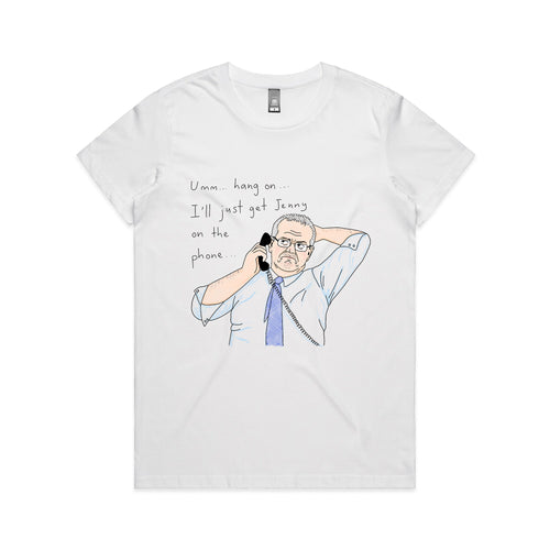 Jenny On The Phone Tee by Lonely Kids Club. All clothing from our T-shirts to our shorts and hoodies are ethically made, and printed packed and shipped from Sydney.