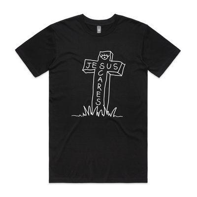 Jesus Scares Tee by Lonely Kids Club. All clothing from our T-shirts to our shorts and hoodies are ethically made, and printed packed and shipped from Sydney.