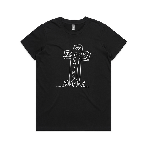 Jesus Scares Tee by Lonely Kids Club. All clothing from our T-shirts to our shorts and hoodies are ethically made, and printed packed and shipped from Sydney.