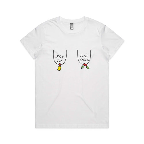 Joy To The Girls Tee by Lonely Kids Club. All clothing from our T-shirts to our shorts and hoodies are ethically made, and printed packed and shipped from Sydney.
