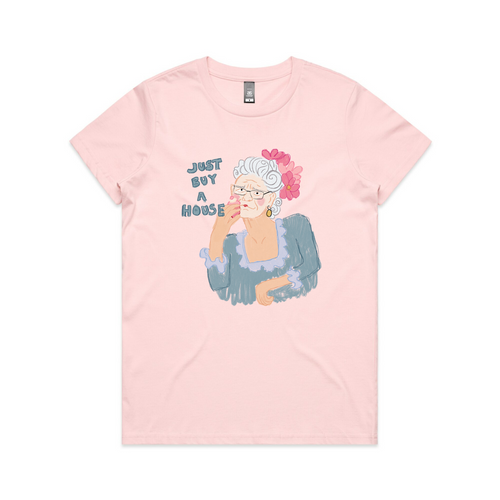 Just Buy A House Tee by Lonely Kids Club. All clothing from our T-shirts to our shorts and hoodies are ethically made, and printed packed and shipped from Sydney.